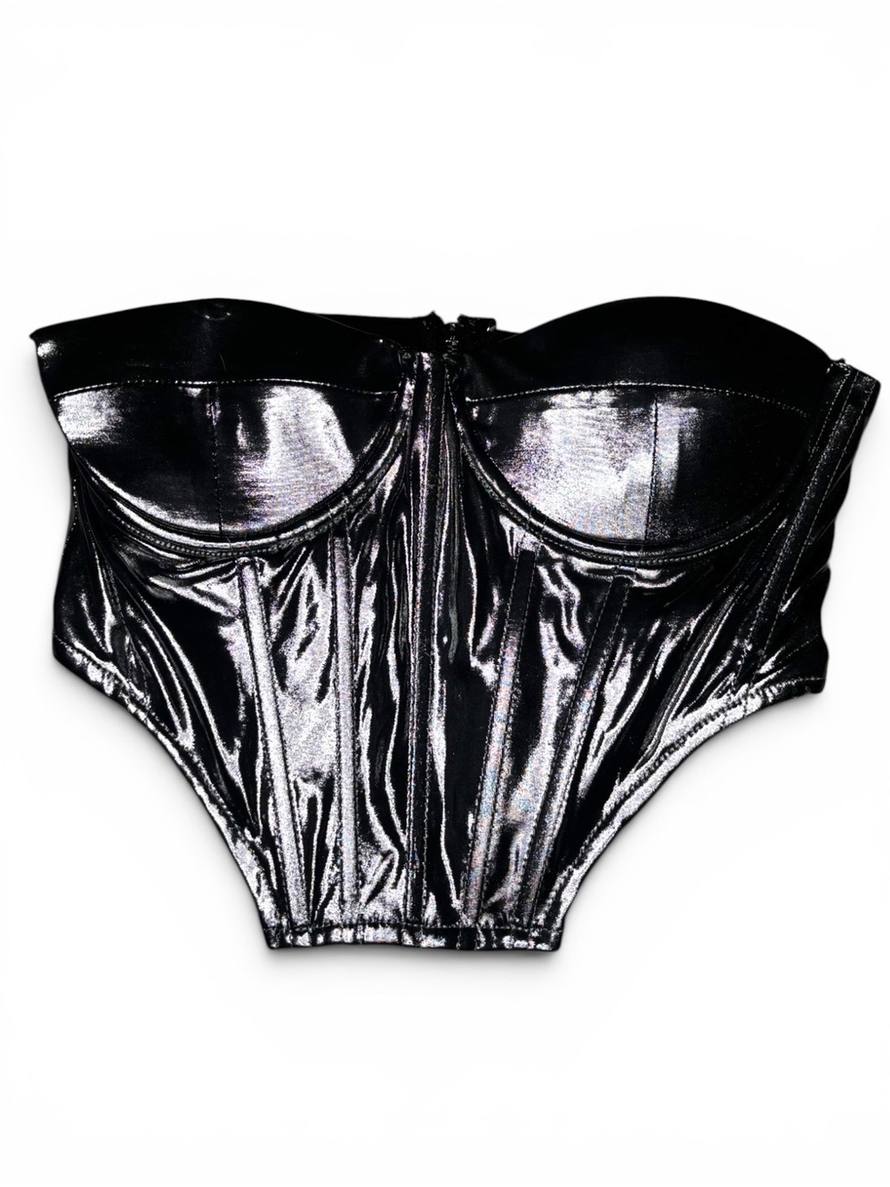 Shiny Black Strapless Crop Bustier Top